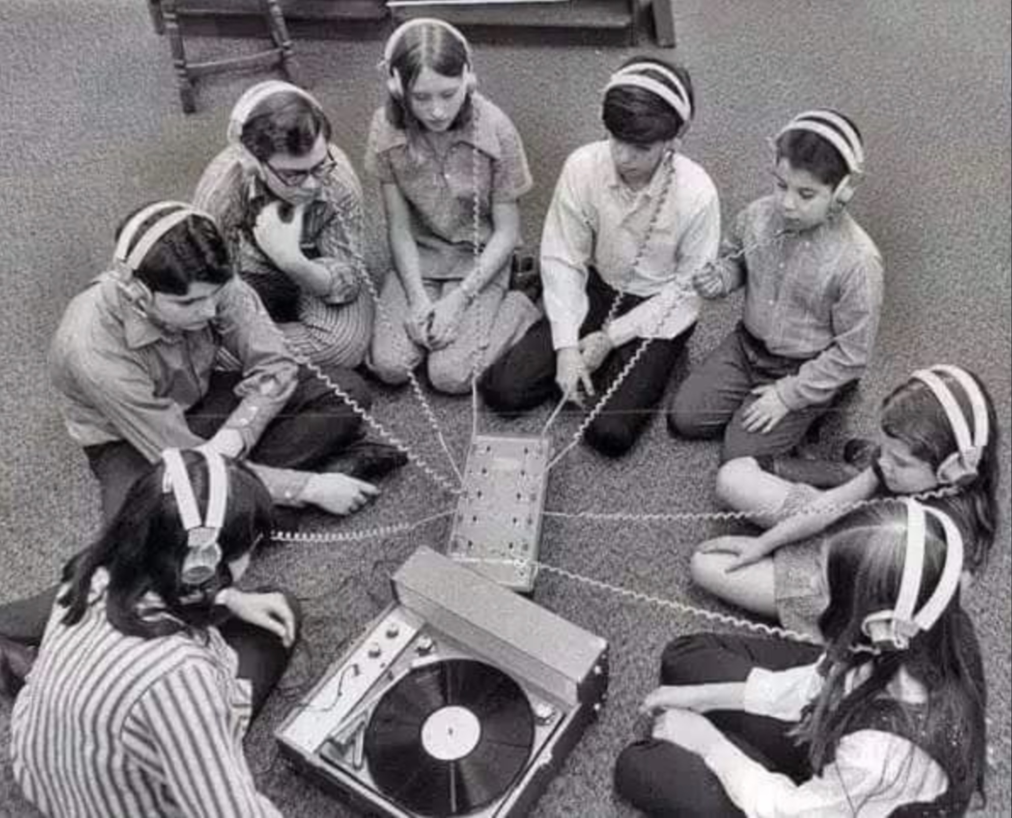 Listening to music in the 1970s. 